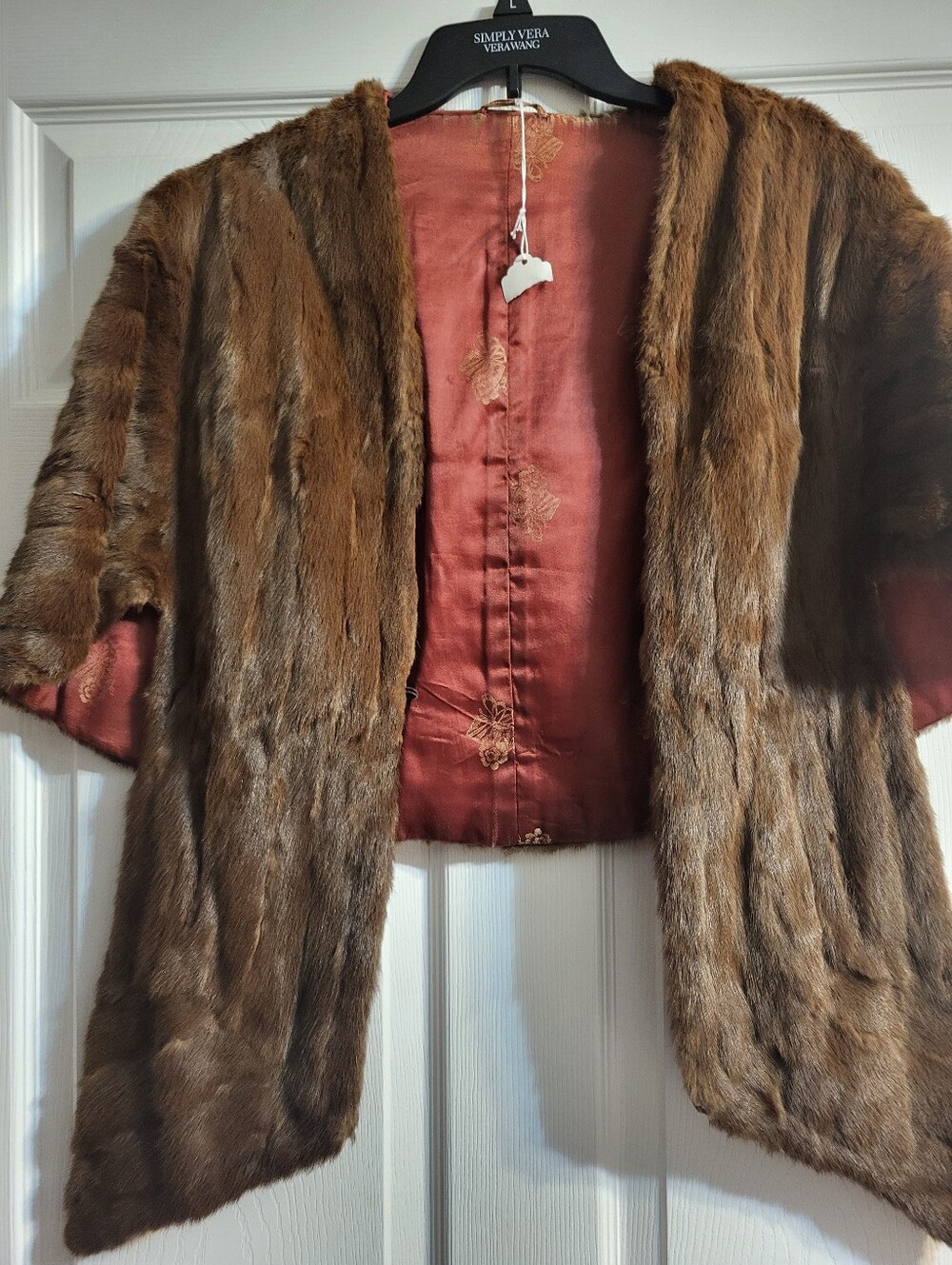 VTG 1960s  Brown Mink  Fur Short Cape Shawl  with Rust Lining